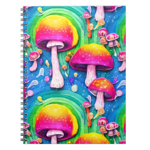 Caderno Espiral Padrão contínuo de cogumelo fofo colorido