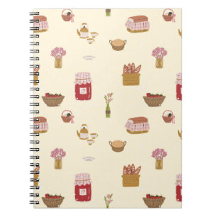 Caderno Espiral Padrão contínuo de cozinha Cottagecore em aquarela