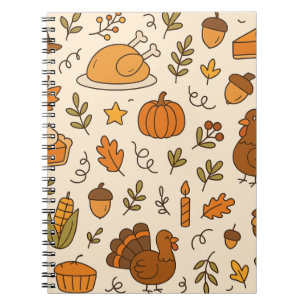 Caderno Espiral Padrão contínuo de desenhos do Dia de Ação de Graç