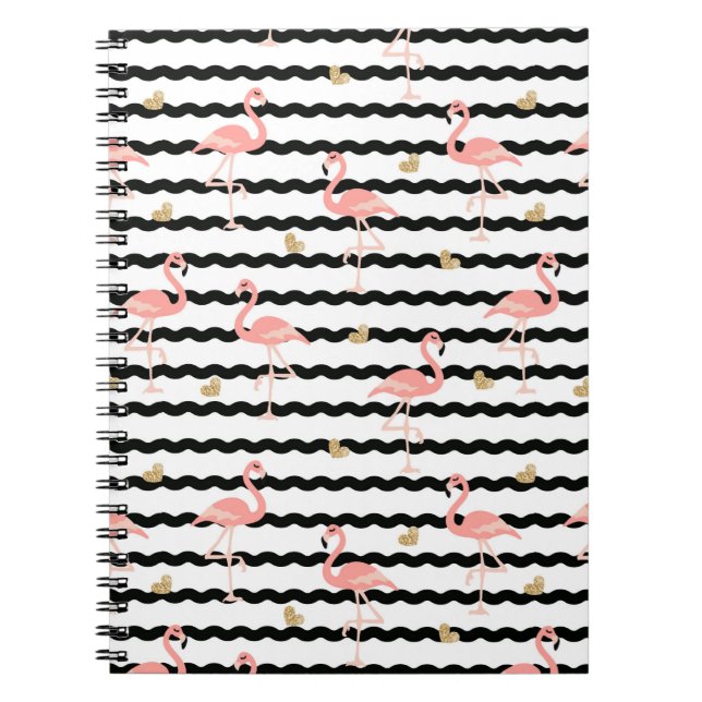 Caderno Espiral Padrão contínuo de flamingo rosa fofo (Frente)