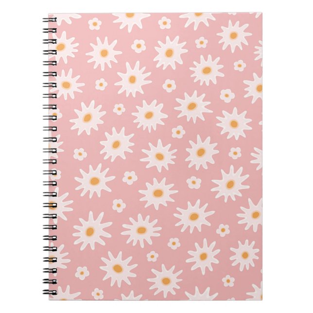 Caderno Espiral Padrão contínuo de flores de margarida. Fundo flor (Frente)