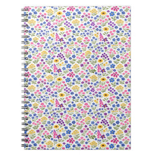 Caderno Espiral Padrão contínuo de flores silvestres minimalistas