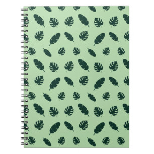 Caderno Espiral Padrão contínuo de folhas de Monstera e palmeiras