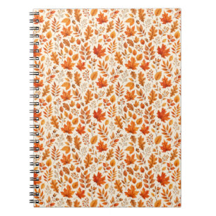 Caderno Espiral Padrão contínuo de folhas quentes de outono