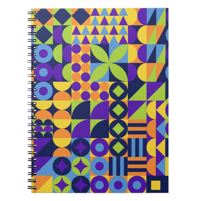 Caderno Espiral Padrão contínuo de formas geométricas abstratas (Frente)
