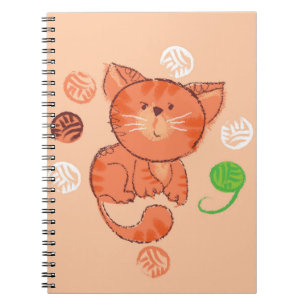 Caderno Espiral Padrão contínuo de gato de brinquedo vermelho infa