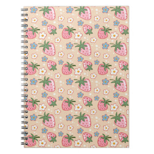 Caderno Espiral Padrão contínuo de morango e margarida fofos