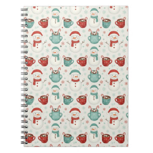 Caderno Espiral Padrão contínuo de Natal com boneco de neve e caca