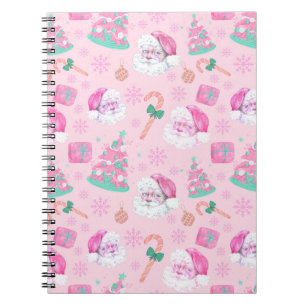 Caderno Espiral Padrão contínuo de Papai Noel e árvore de Natal co