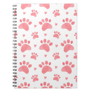 Caderno Espiral Padrão contínuo de patas de gato em aquarela