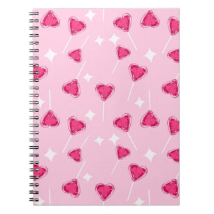 Caderno Espiral Padrão contínuo de pirulito de coração rosa fofo