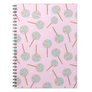Caderno Espiral Padrão contínuo de pirulito pastel rosa fofo