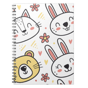 Caderno Espiral Padrão contínuo divertido com animais de desenho a