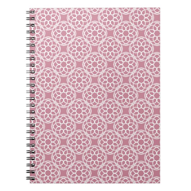 Caderno Espiral Padrão contínuo geométrico branco rosa (Frente)