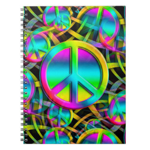 Caderno Espiral Padrão contínuo PEACE colorido + suas ideias