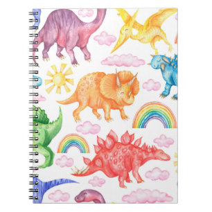 Caderno Espiral Padrão contínuo representando dinossauros colorido