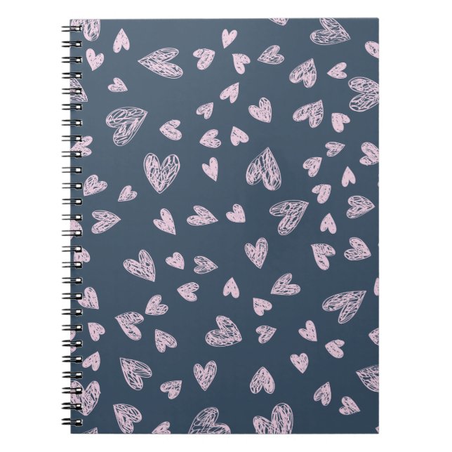 Caderno Espiral Padrão Coração Rosa-Densidade (Frente)