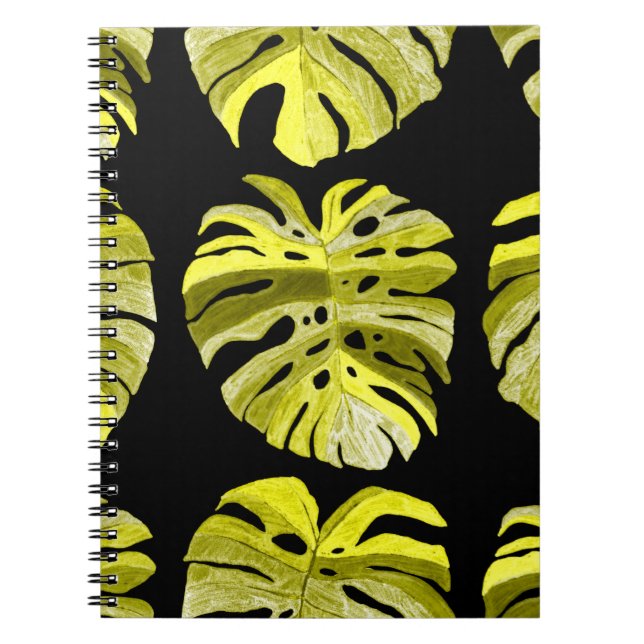 Caderno Espiral Padrão criativo sem costura com folhas tropicais e (Frente)