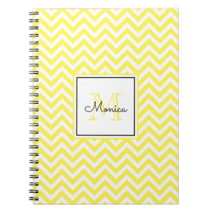 Caderno Espiral Padrão Crítico Amarelo Moderno com Monograma