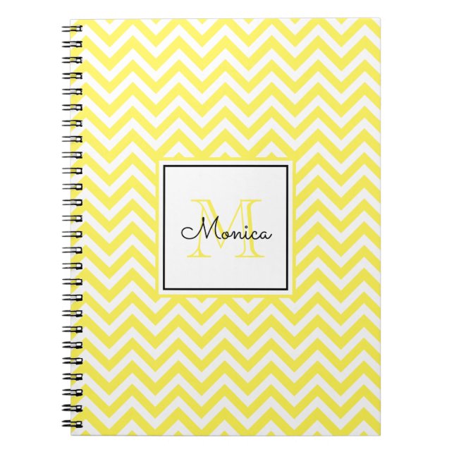 Caderno Espiral Padrão Crítico Amarelo Moderno com Monograma (Frente)