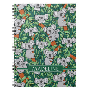 Caderno Espiral Padrão Cute Koala Personaliza o Hunter Verde
