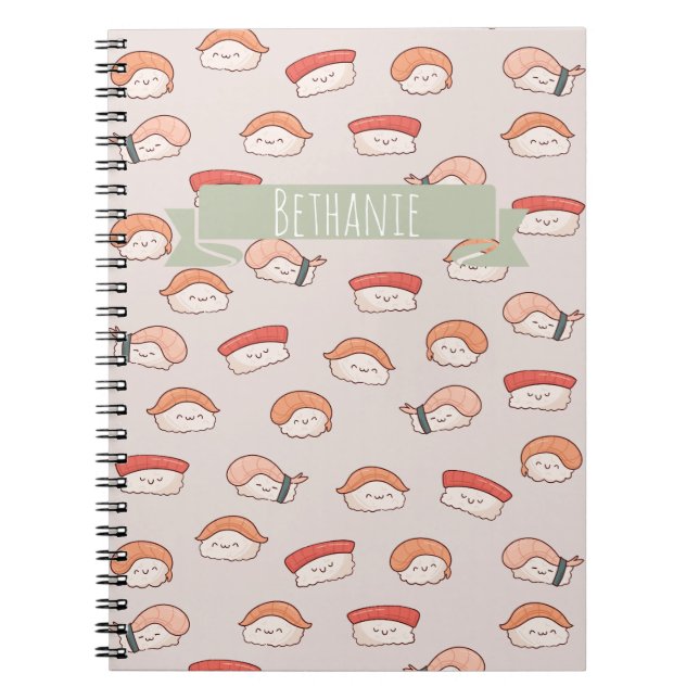 Caderno Espiral Padrão Cute Nigiri Sushi Sem Costura (Frente)