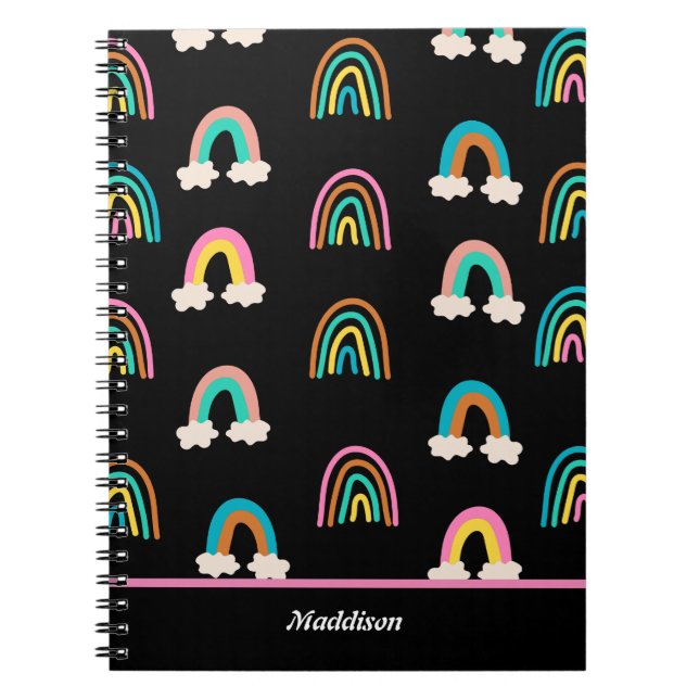 Caderno Espiral Padrão Cute Rainbow Personalizável (Frente)
