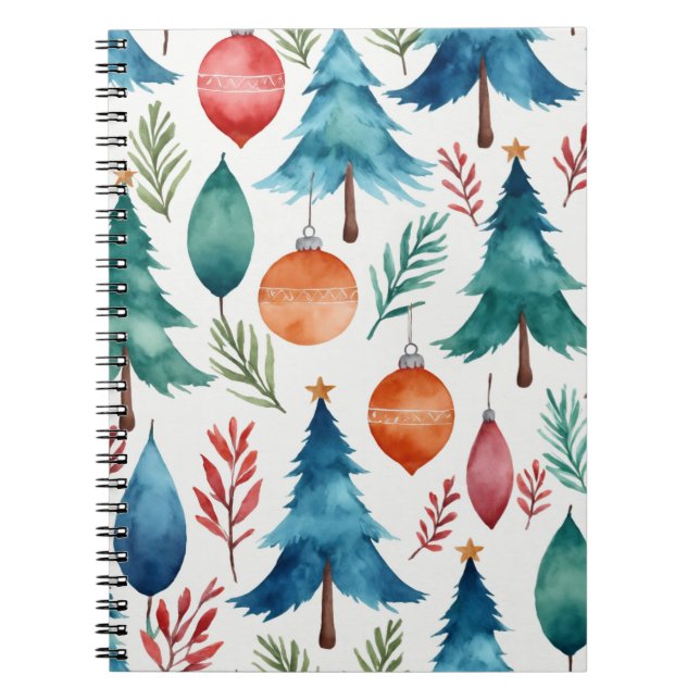 Caderno Espiral Padrão da árvore de Natal (Frente)