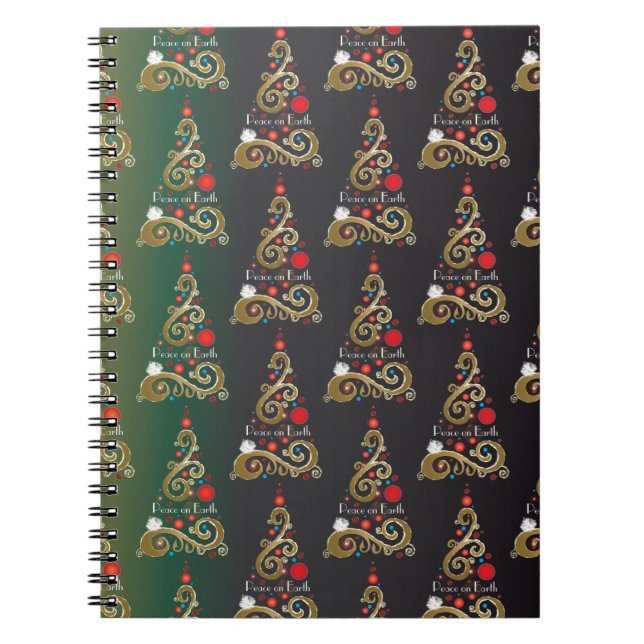 Caderno Espiral Padrão da árvore de Natal de madre verde de Natal (Frente)
