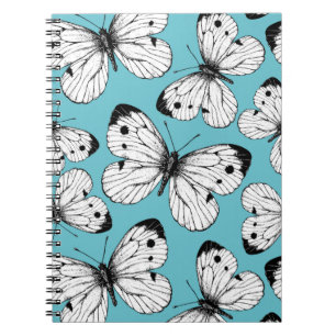Caderno Espiral Padrão da borboleta de repolho