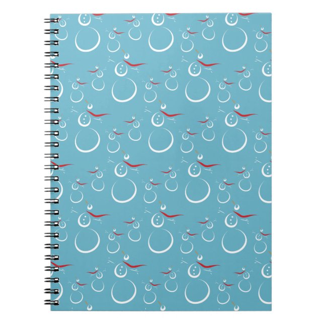 Caderno Espiral Padrão da Família de Snowman Cute em Cyan Winter (Frente)