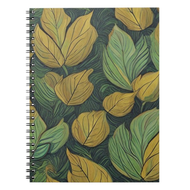 Caderno Espiral Padrão das folhas verdes (Frente)