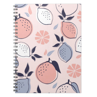 Caderno Espiral Padrão de abstrato Citros de Limão e Laranjas em P