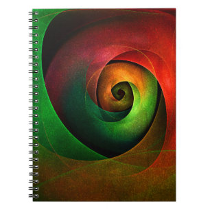 Caderno Espiral Padrão de Abstrato de Arte Vermelha Verde Floral M