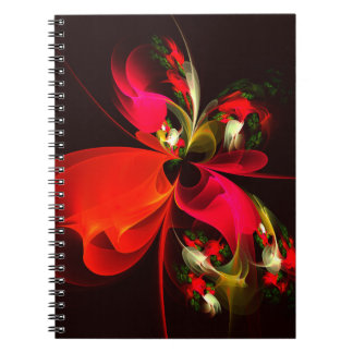 Caderno Espiral Padrão de Abstrato de Arte Vermelha Verde Floral M
