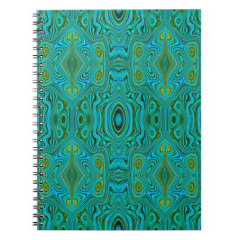 Caderno Espiral Padrão de Abstrato do Trippy Retro Turquoise Chart
