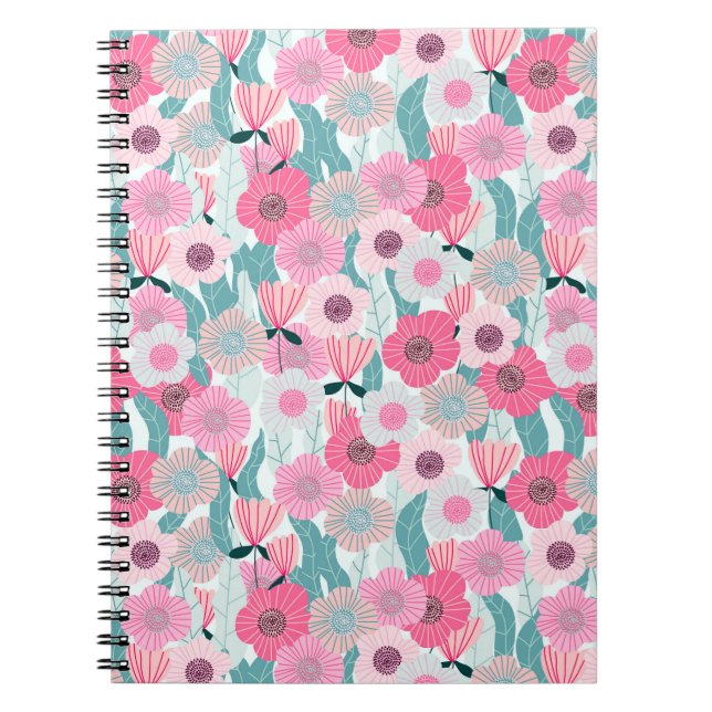 Caderno Espiral Padrão de Abstrato Floral Rosa Pastel (Frente)