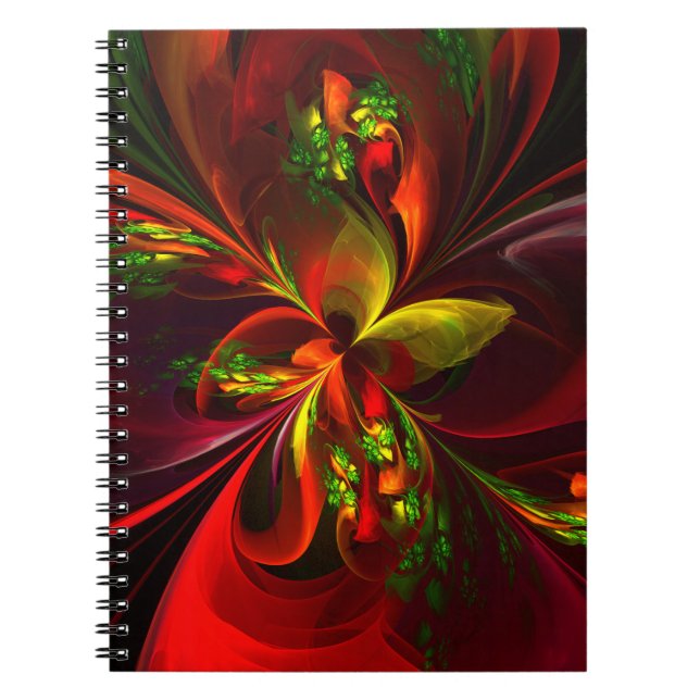 Caderno Espiral Padrão de Abstrato Floral Verde Moderno #05 (Frente)