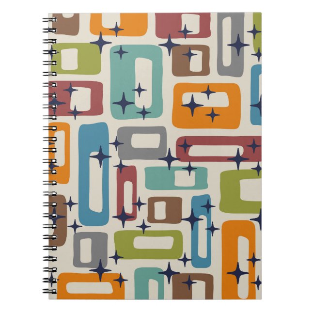 Caderno Espiral Padrão de Abstrato Moderno do Meio século Retroati (Frente)