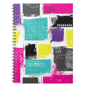 Caderno Espiral Padrão de Abstrato retrô neon-quadrado