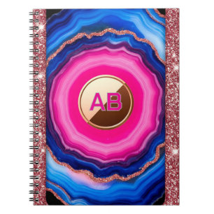 Caderno Espiral Padrão de Ágata Abstrata Vibrante com Brilho
