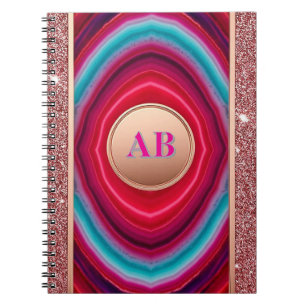 Caderno Espiral Padrão de Ágata Abstrata Vibrante com Brilho