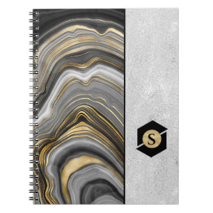 Caderno Espiral Padrão de Agato Vendido Dourado e Prata Texturizad
