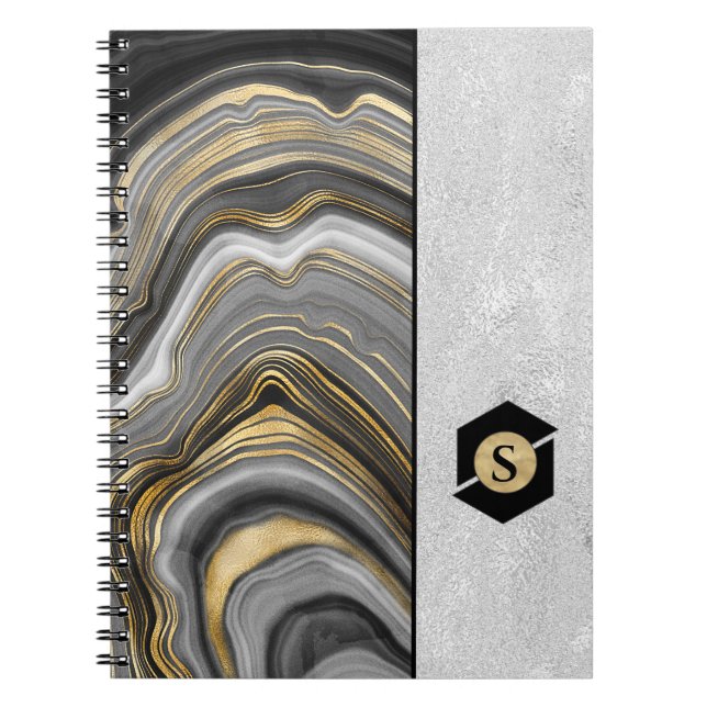 Caderno Espiral Padrão de Agato Vendido Dourado e Prata Texturizad (Frente)