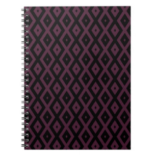 Caderno Espiral Padrão de ameixa e diamante preto