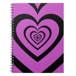 Caderno Espiral Padrão de Amor do Coração Hipnótico Roxo Negro