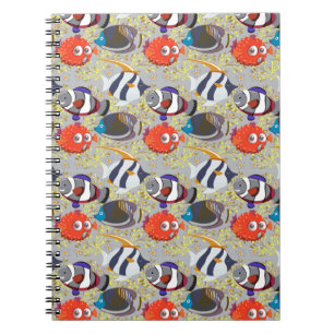 Caderno Espiral Padrão de animais aquáticos vida submarina do