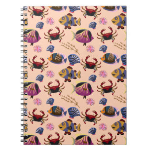 Caderno Espiral Padrão de animais aquáticos vida submarina do