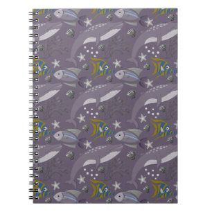 Caderno Espiral Padrão de animais aquáticos   vida submarina do 