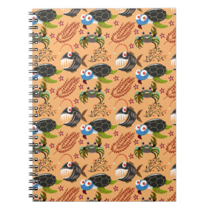 Caderno Espiral Padrão de animais aquáticos   vida submarina do 